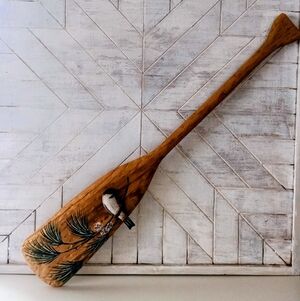 Handcrafted Wooden Paddle with Bird Design Black-capped Chickadee